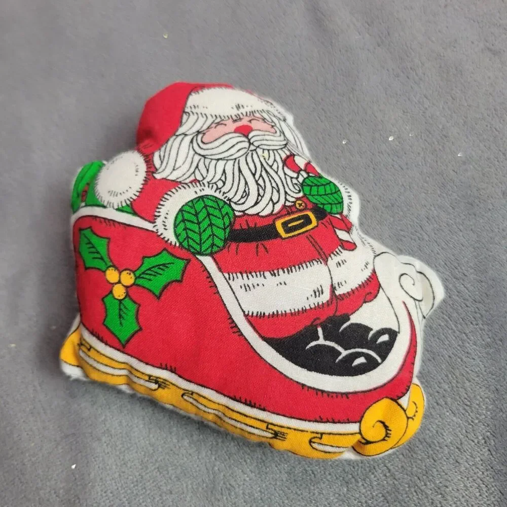 Santa In Sleigh Christmas Pillow/Cushion - Festive‎ Decor - Red/Green